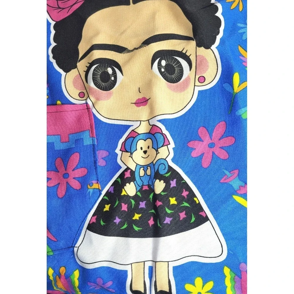Mandil Mexican Frida Cartoon Character Otomi Cotton Apron w/ Pocket Pattern #4